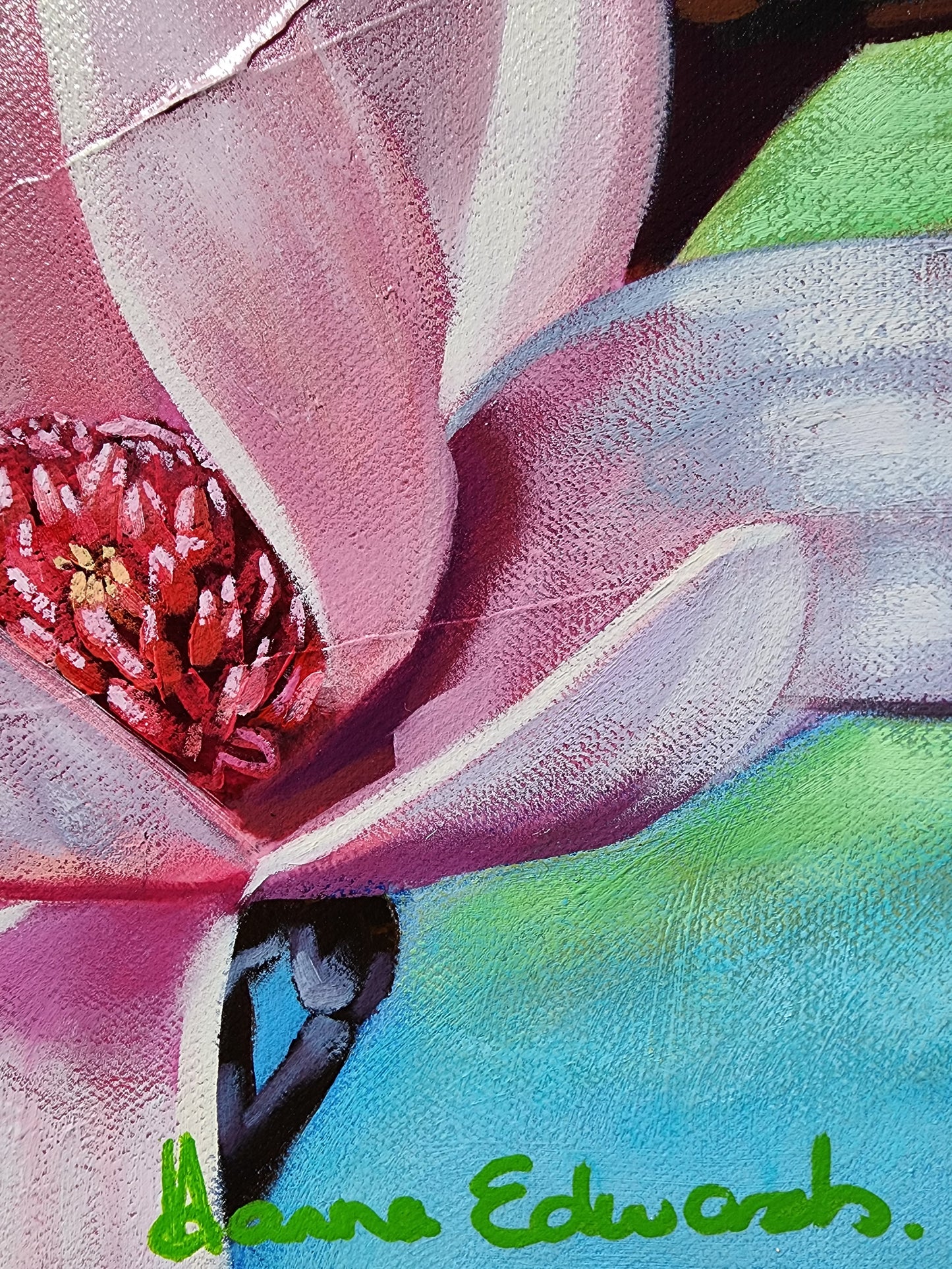 Upclose textured canvas and artist Hanna Edwards signature