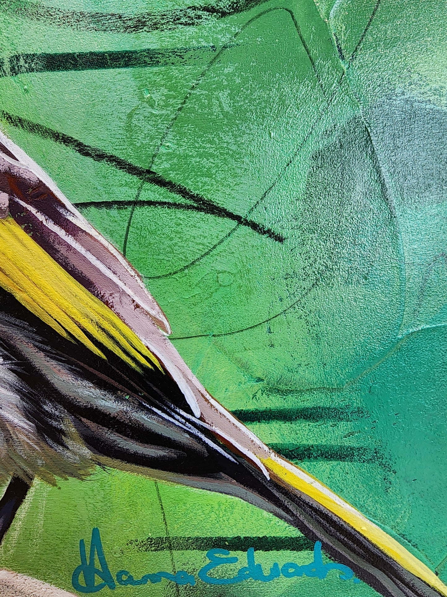 Close-up of a bird with a green abstract background