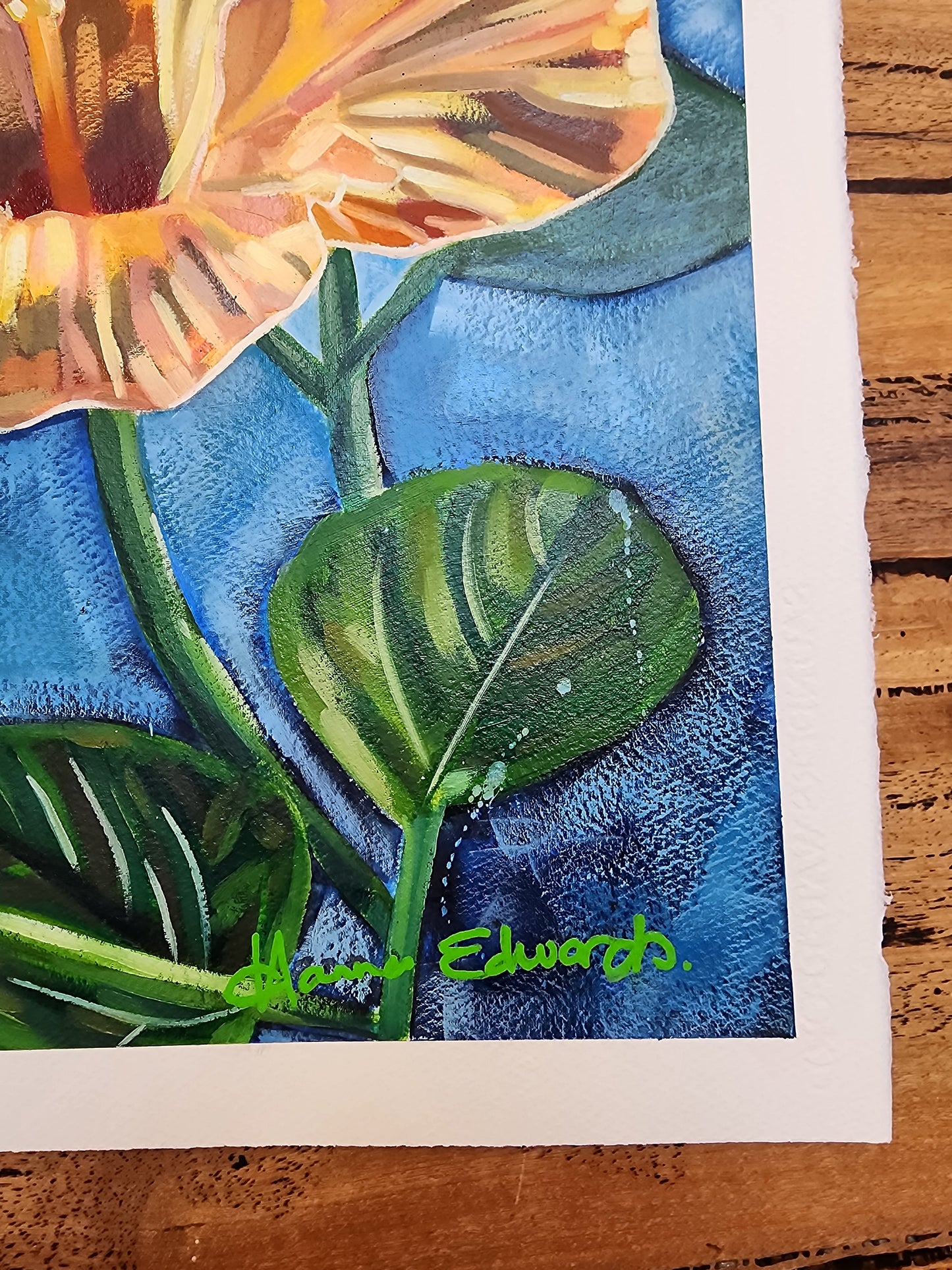 Edges of artwork close - up with artist Hanna Edwards signature