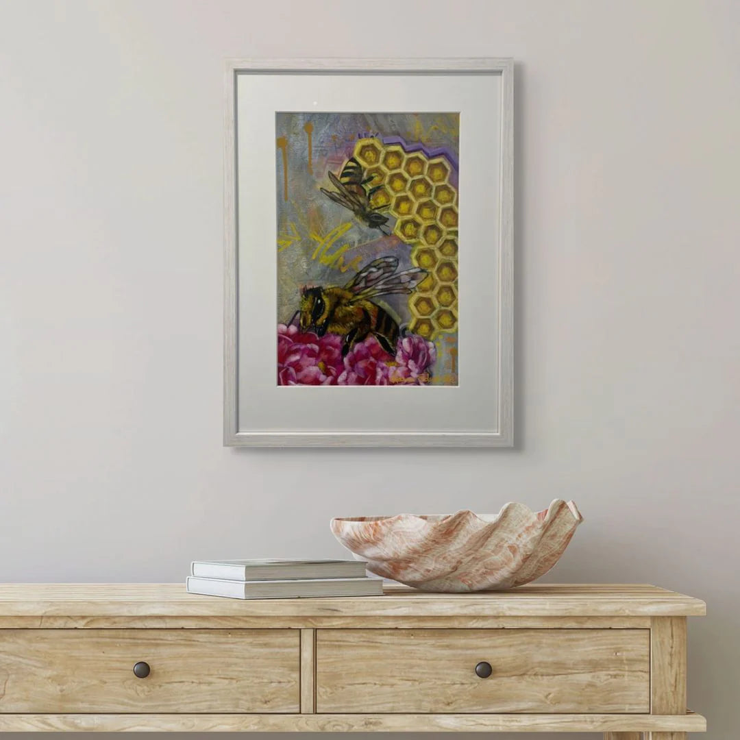 "Busy bees" Original Mixed Media Oil Painting