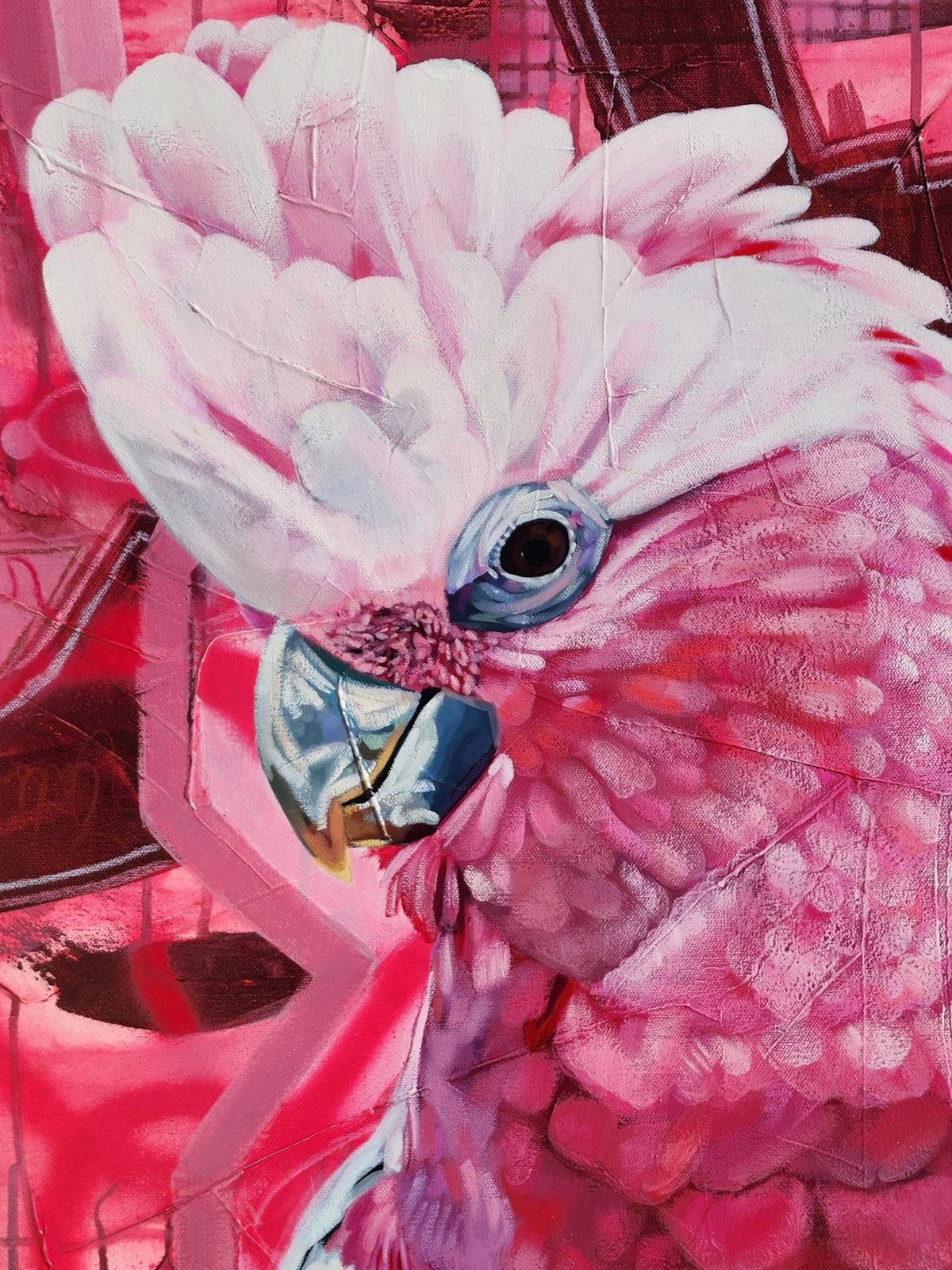 Pave Your Own Way colourful galah painting by Australian artist Hanna Edwards close up