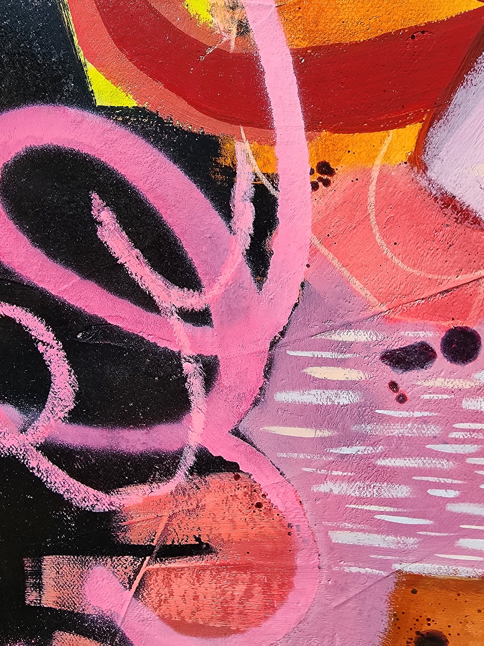 Abstract art with pink, black, and orange colors