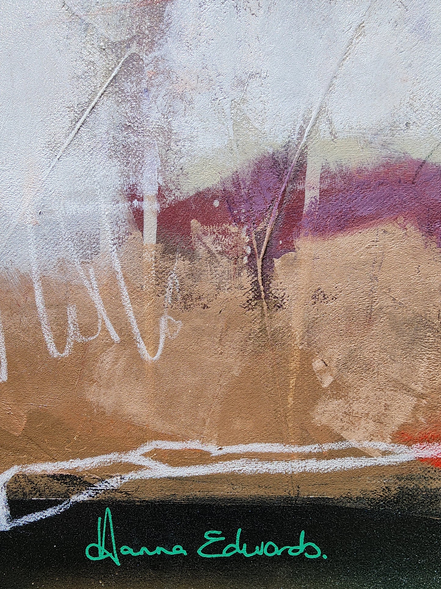 Abstract art with a signature in green on the left side