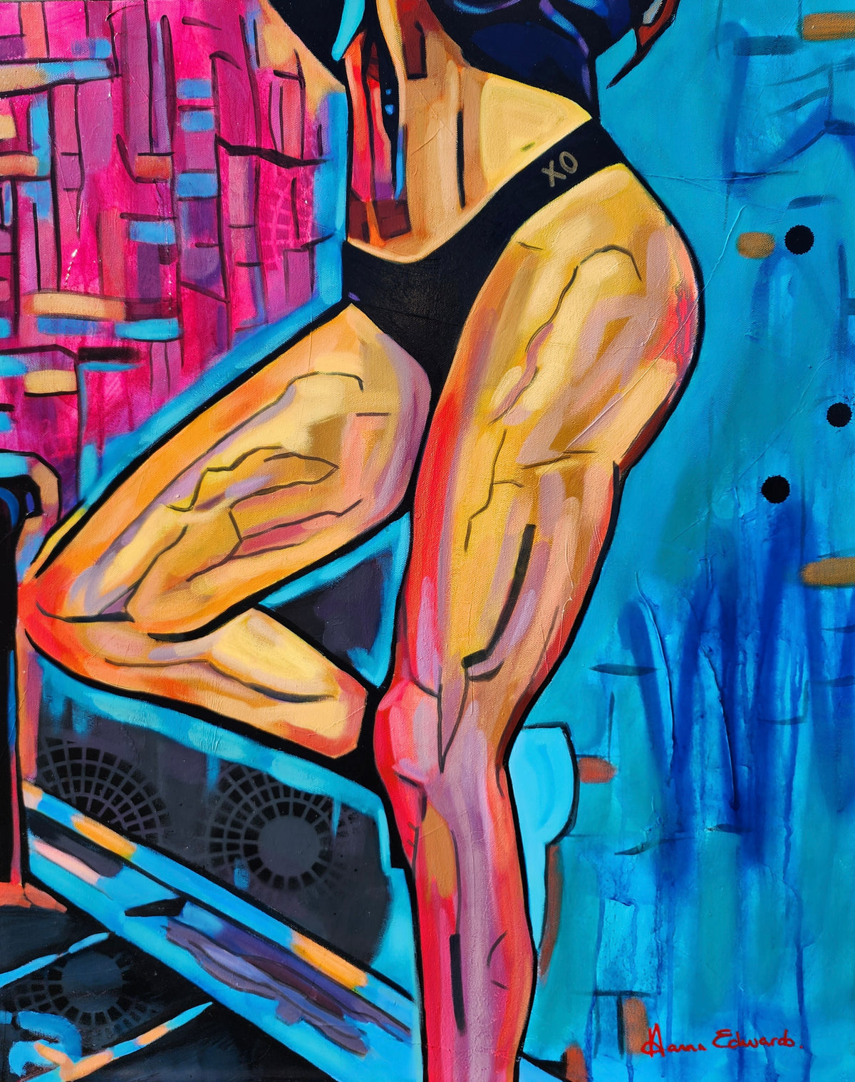 Hold Myself Up colourful figurative artwork of a woman by Australian artist Hanna Edwards