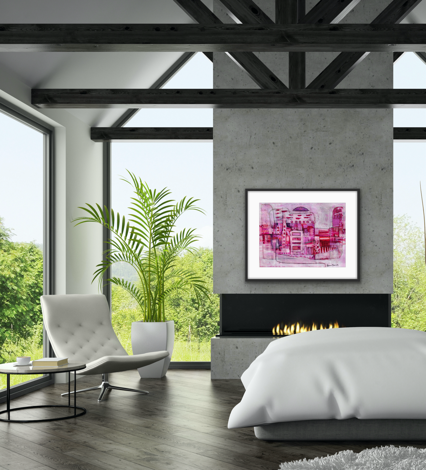 Styled setting painting in mock up frame