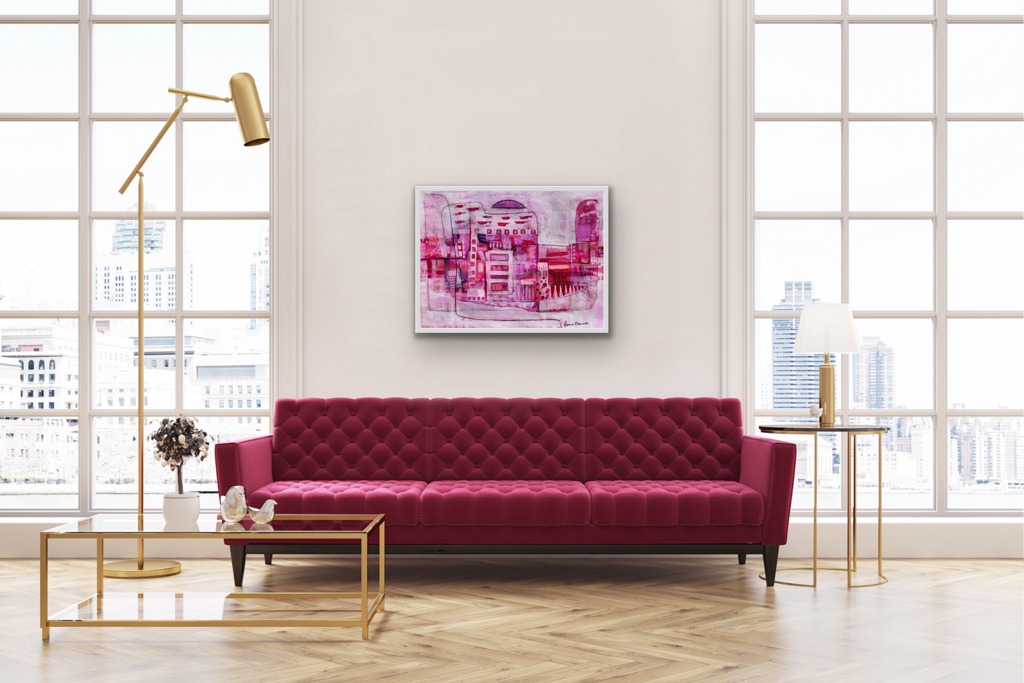 Styled setting painting in mock up frame