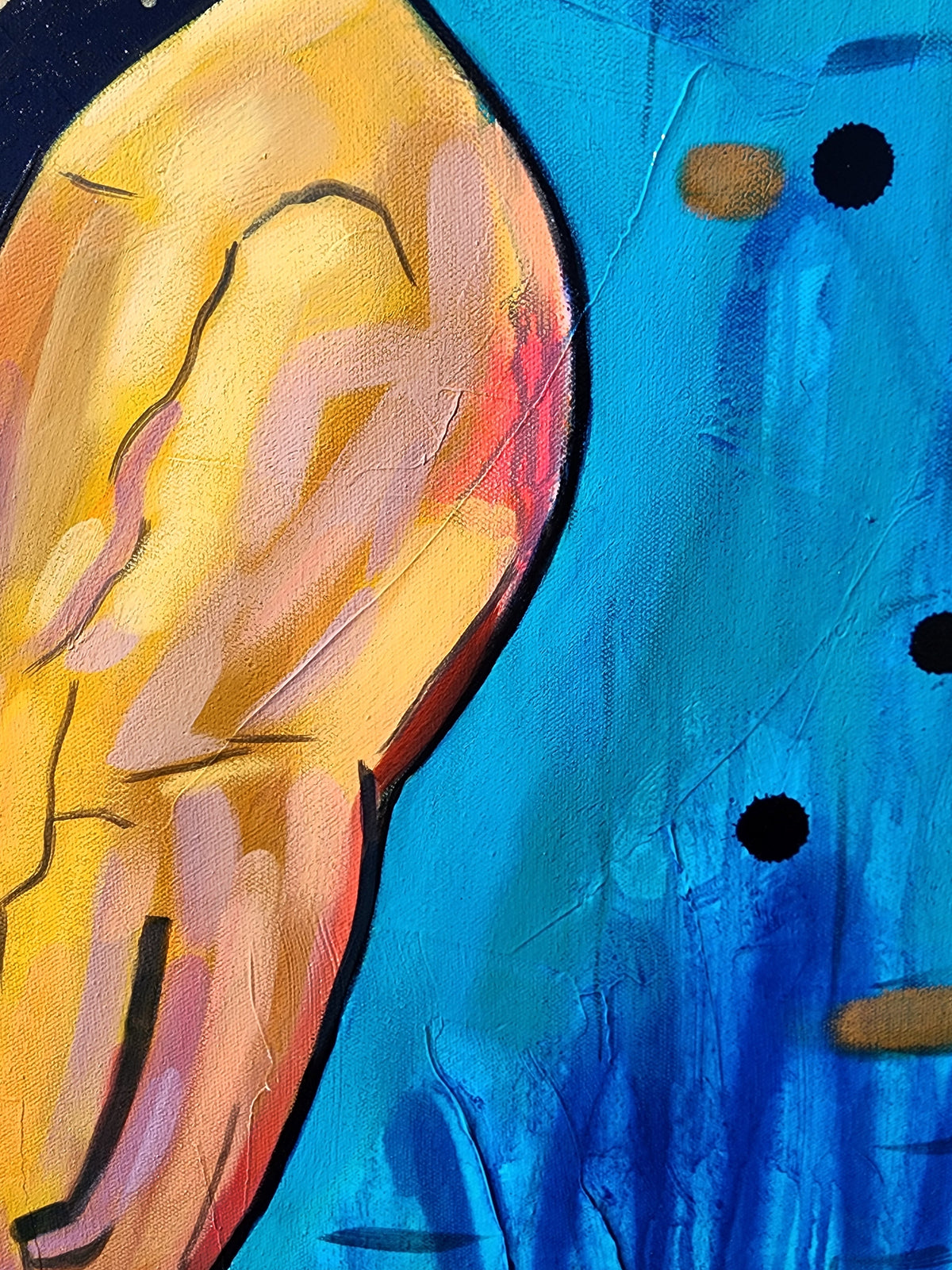Hold Myself Up colourful figurative artwork of a woman by Australian artist Hanna Edwards close up