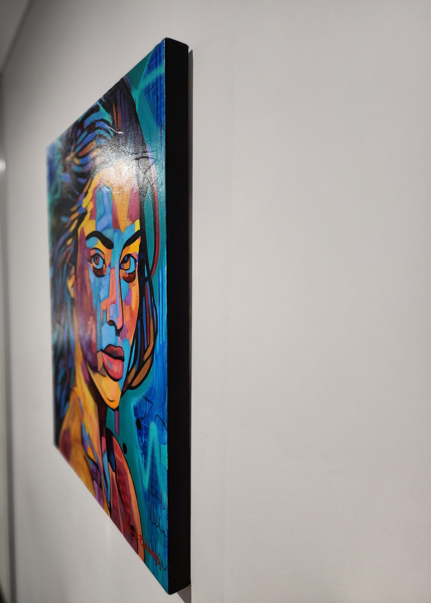 Colourful woman portrait canvas side view