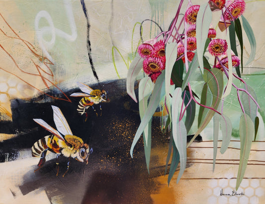 Beauty in the Small Things bee and gum blossom artwork by Australian artist Hanna Edwards