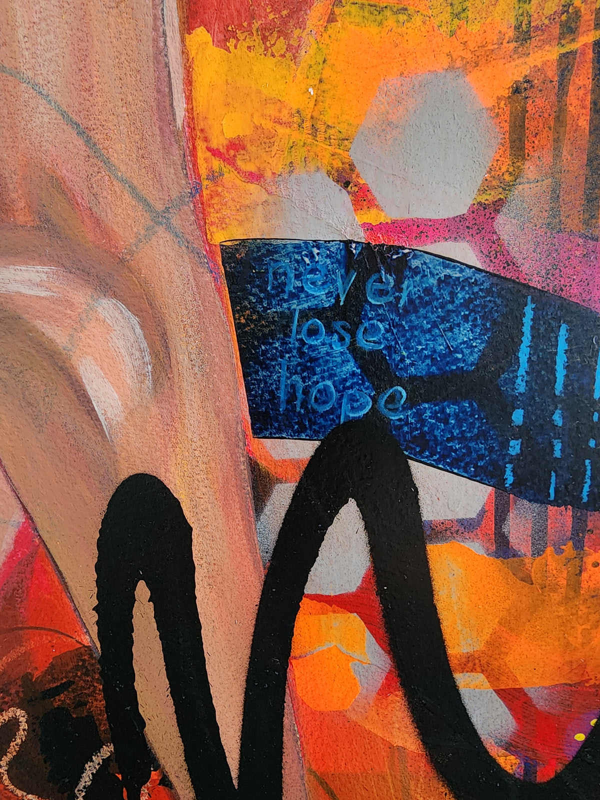 Perseverance colourful figurative painting of a seated woman by Australian artist Hanna Edwards close up