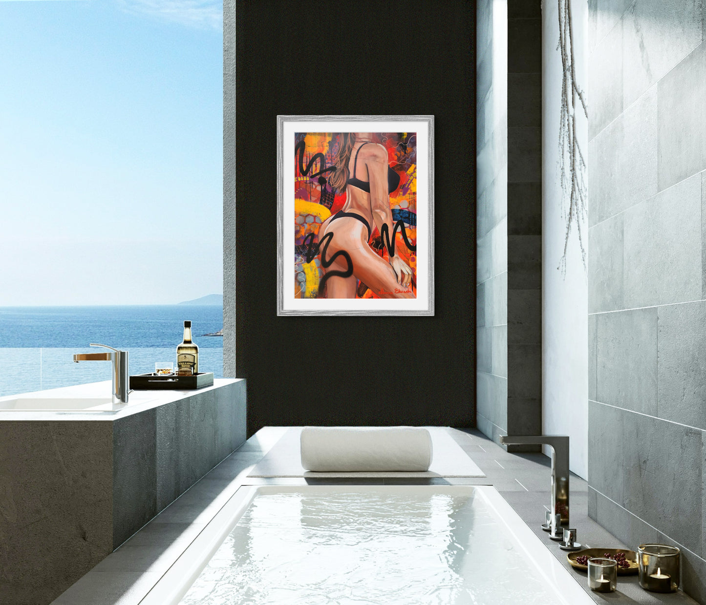 Styled scene painting in mock up frame