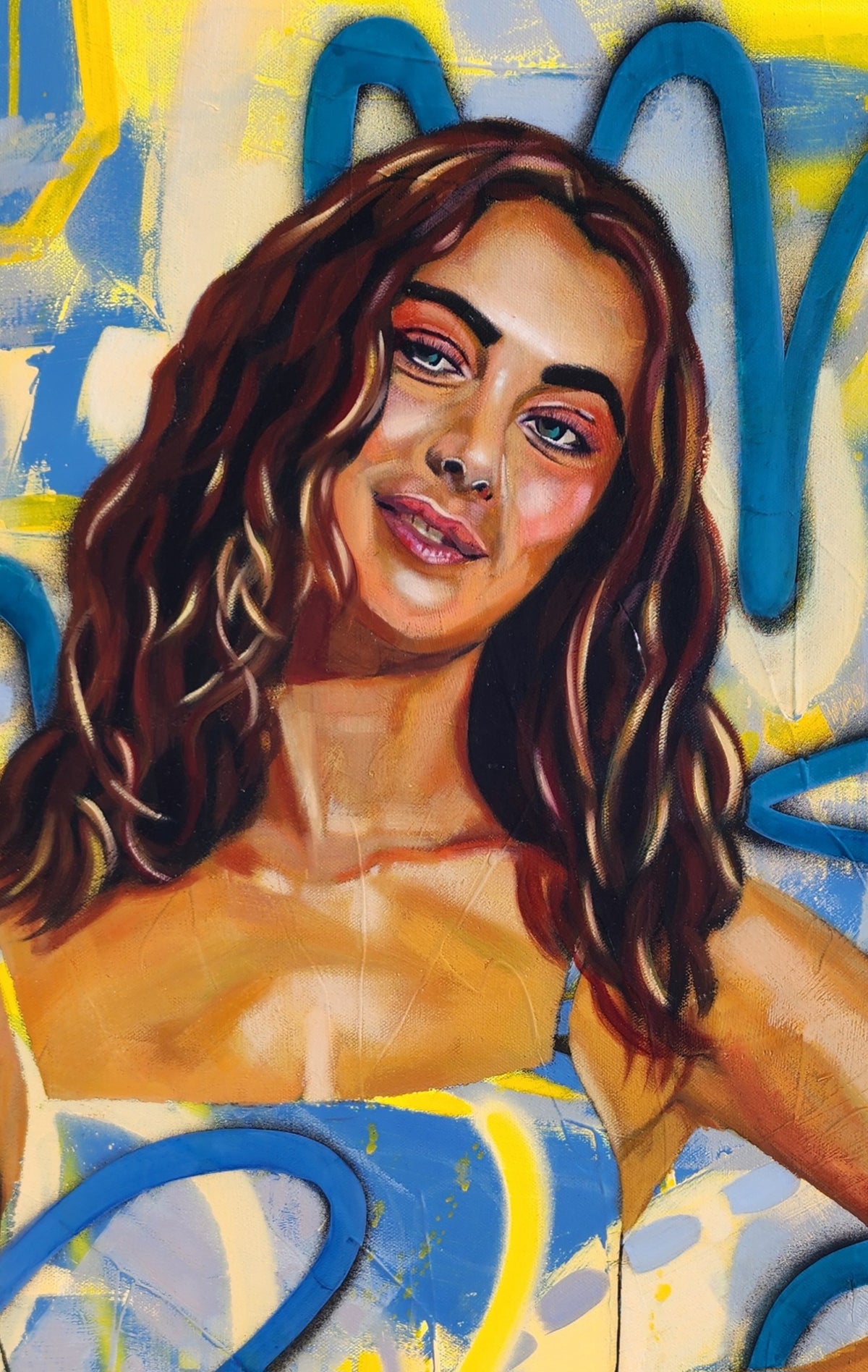 Radiance colourful figurative painting of a woman by Australian artist Hanna Edwards close up of face