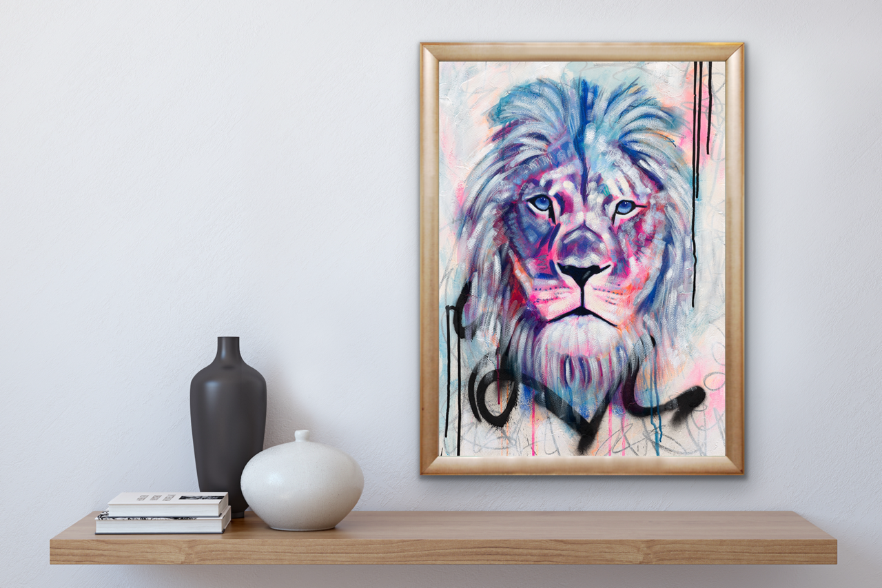 Abstract Lion Original Painting Staged