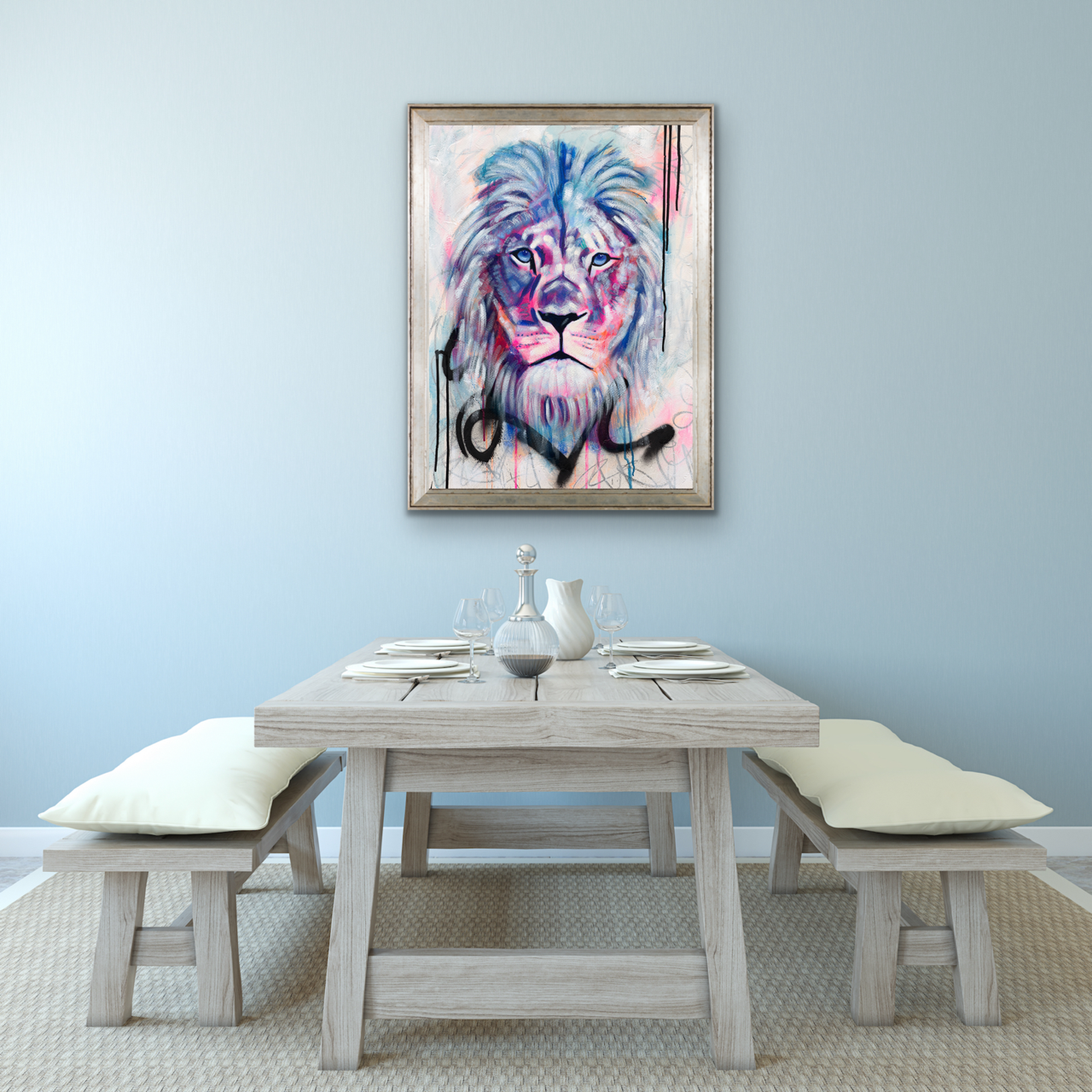 Abstract Lion Original Painting Staged