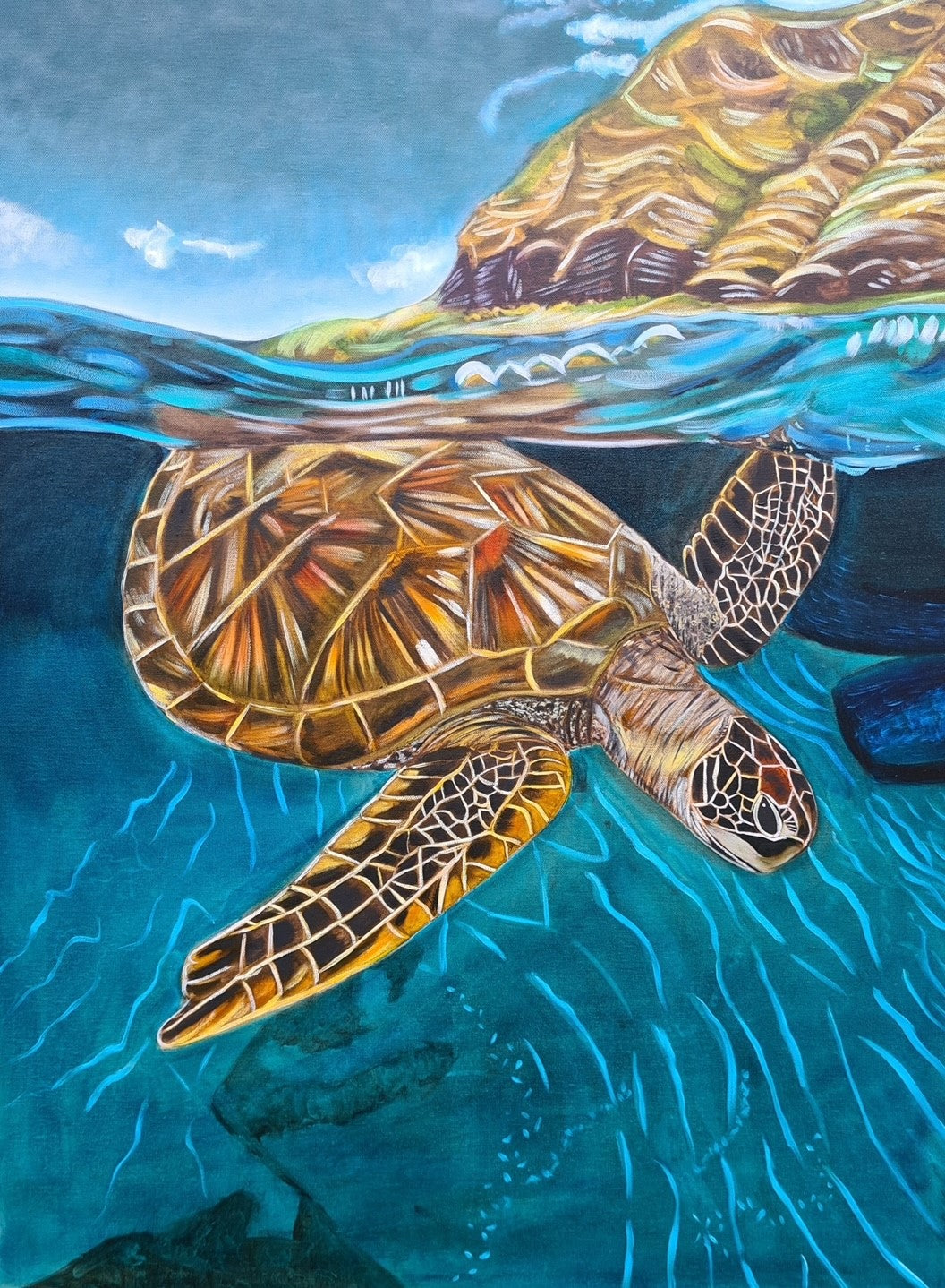 Turtle diving into water Original Painting